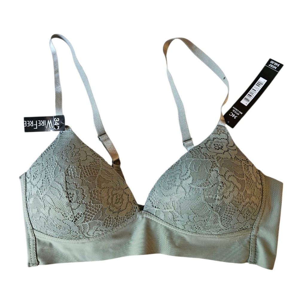 Catherine Malandrino Lace Wire-Free Bra in Light Sage Green NEW Size 34c